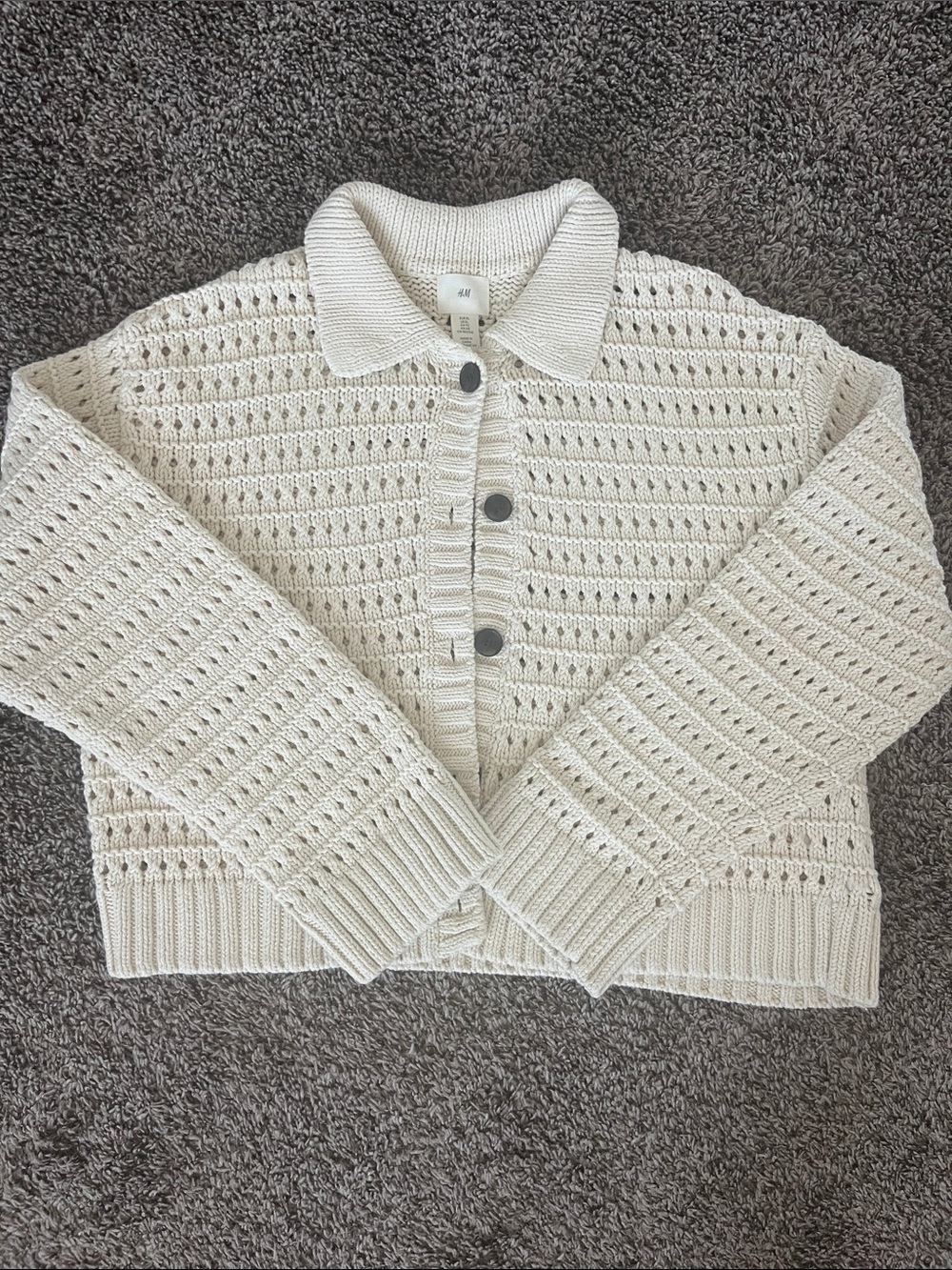 H&M Cream Openwork Collared Button Cardigan